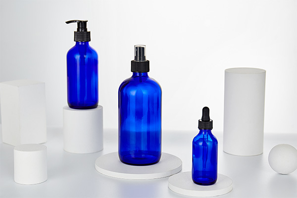 cobalt blue cosmetic glass bottle